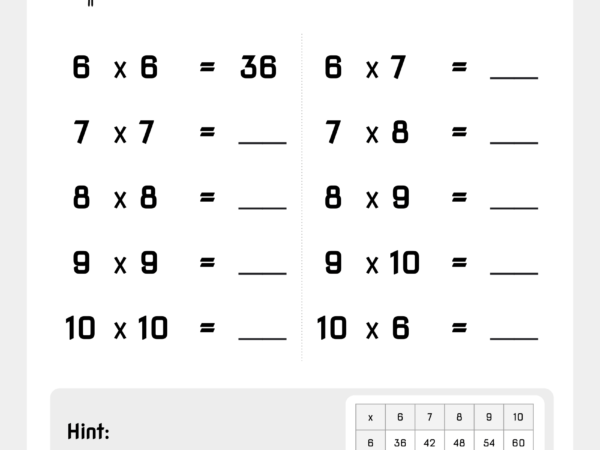 Starting Point Worksheet #06 – Multiplication